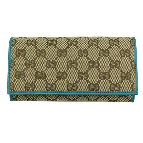 Gucci Bifold Leather Long Beige Green Emerald Wallet GG - Picture 1 of 4
